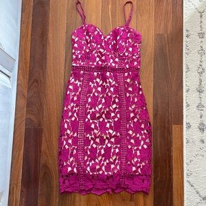 Lulus pink floral lace midi dress XS
